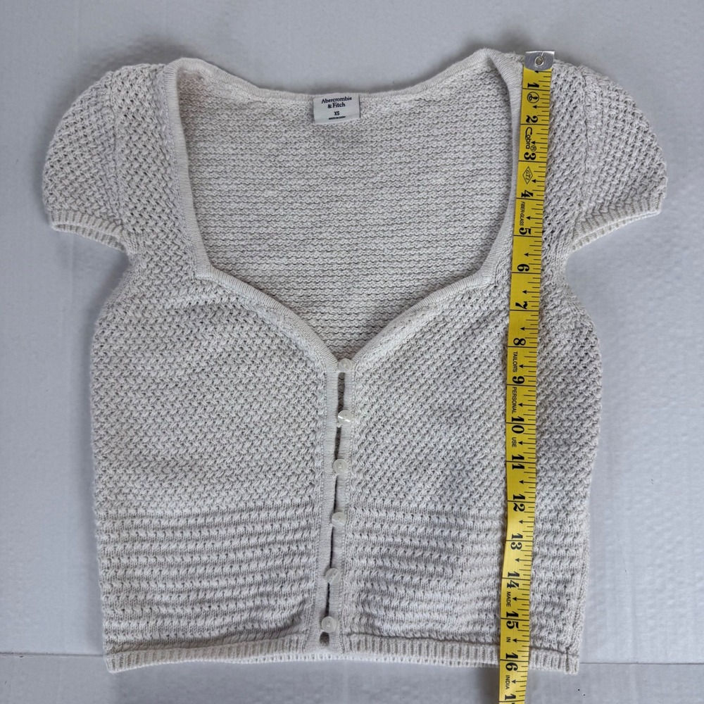 Abercrombie‎ & Fitch Womens XS Cream Button Up Short Sleeve Cropped Knit Top - Picture 5 of 6
